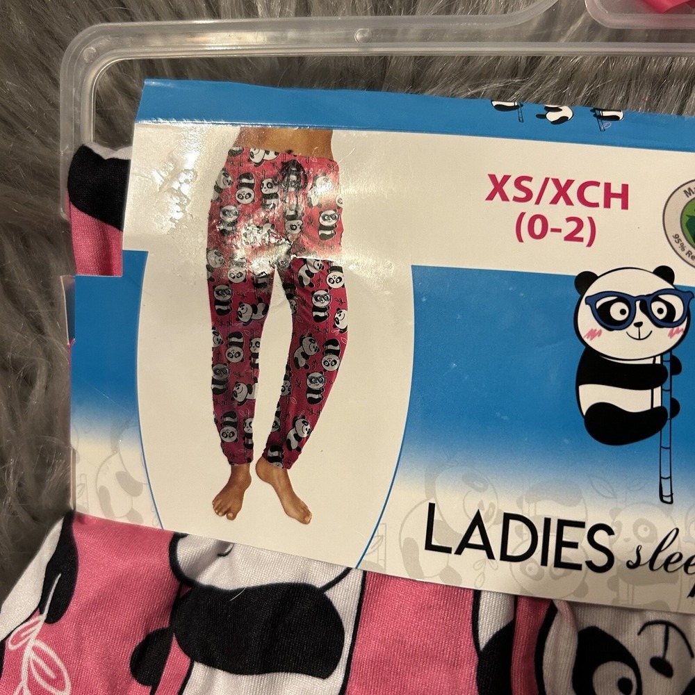 Briefly Stated Panda Bear Pajama Jogger Pants Womens Size XS (0-2) Pink Pajamas